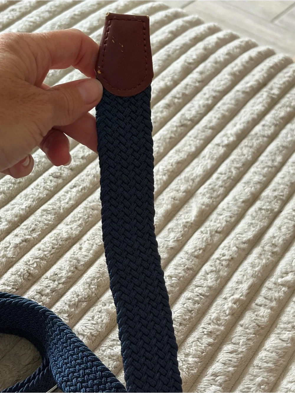 Men's Arnold Palmer Navy Woven Gold Belt with Brown Leather Accents